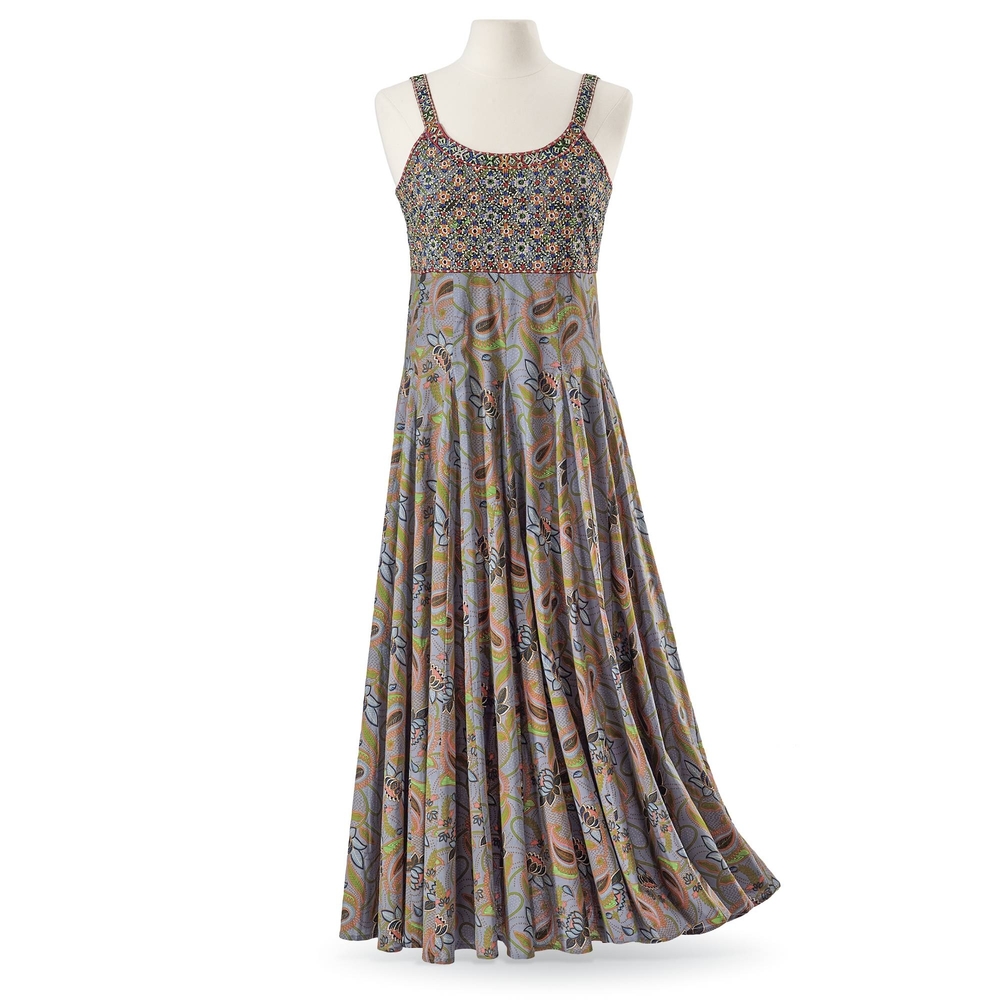 The Pyramid Collection Dress Womens L Gray Paisley Floral Maxi Eclectic Hippie
